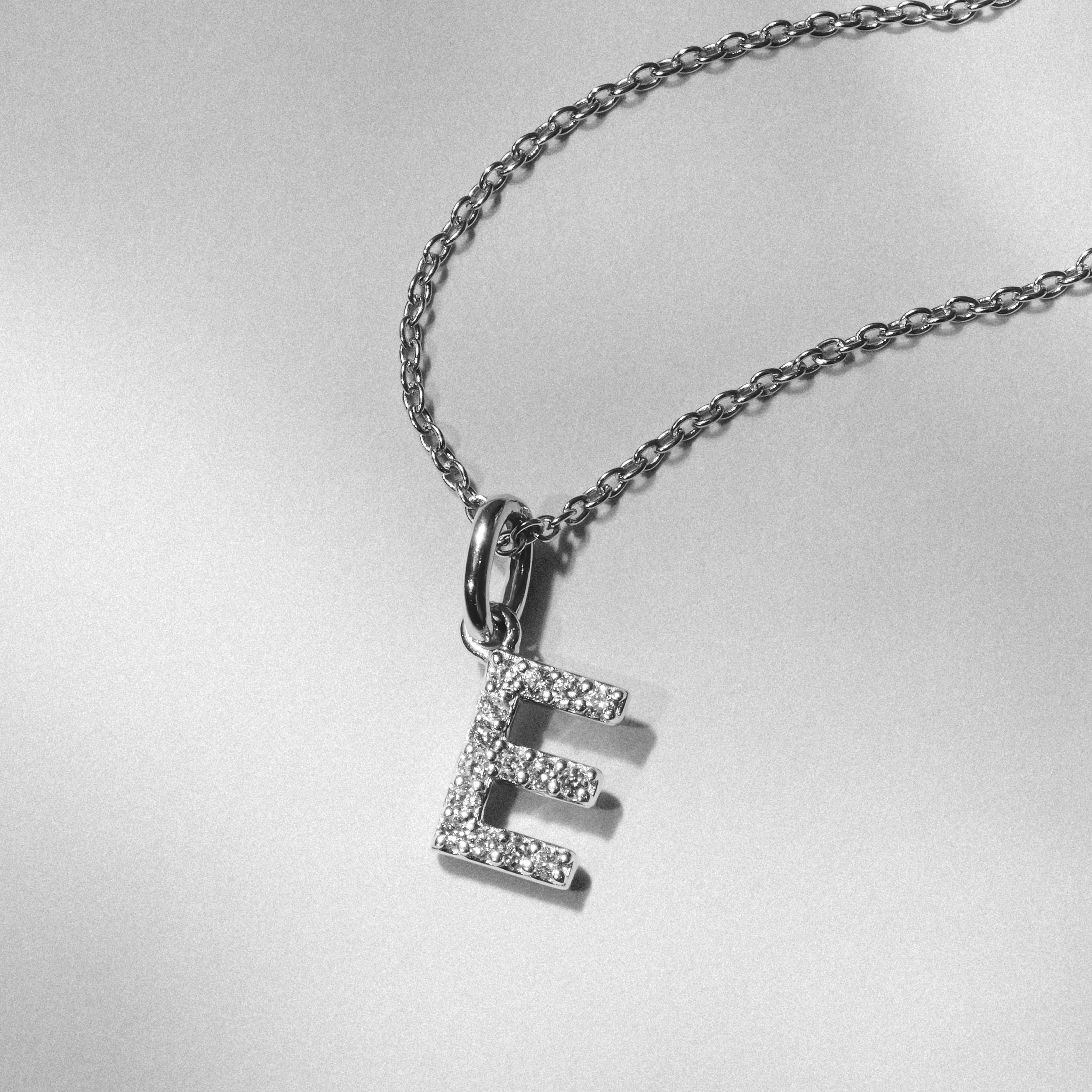 Love Letter Initial E Lab Diamond Necklace set in 925 Sterling Silver